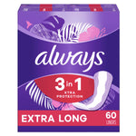 Always Xtra Protection 3-in-1 Daily Liners for Women, Extra Long, 60 Ct