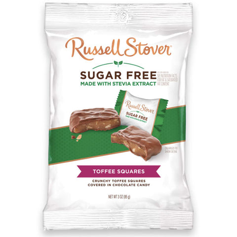 Russell Stover Sugar Free Chocolate Toffee Squares with Stevia, 3 oz.