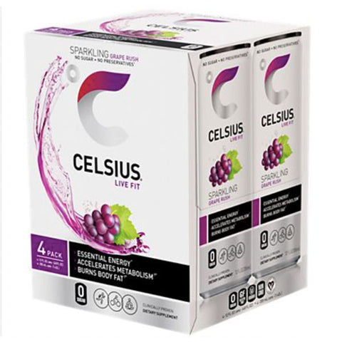 Celsius Live Fit Sparkling Grape Rush Energy Drink, 12oz, 4 Count