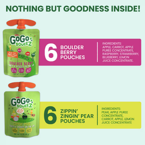 GoGo Squeez Fruit & Veggiez Apple Pear and Berry Pouch, 3.2 oz, 12 Count