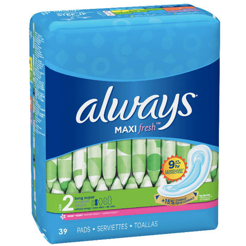 Always Maxi, Size 2, Super Pads Wingless, 39 Ct - Water Butlers