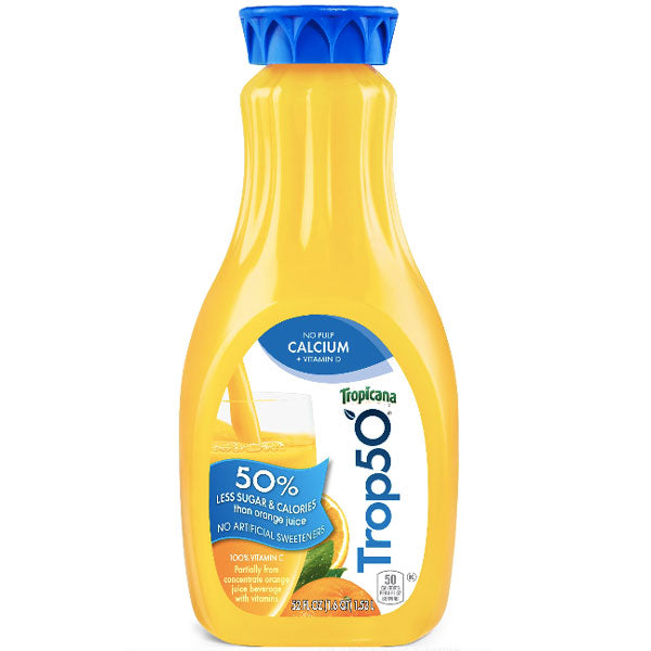 Tropicana Trop 50 No Pulp with Calcium Orange Juice, 52 oz - Water Butlers