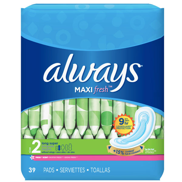 Always Maxi, Size 5, Extra Heavy Overnight Pads with Wings, 27 Ct - Water  Butlers