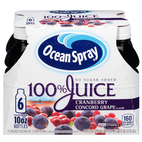 Ocean Spray 100% Juice, Cranberry Concord Grape, 10 Fl Oz, 6 Count - Water Butlers