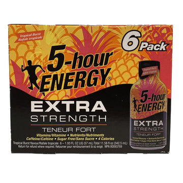 5 Hour Energy Energy Shot, Tropical Burst, Extra Strength, 6 Pack