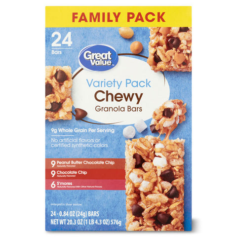 Great Value Chewy Variety Pack Granola Bars Value Pack, 24 Count