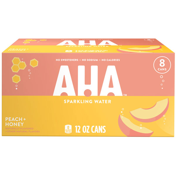 AHA Sparkling Water, Peach + Honey, 12 fl oz, 8 Pack