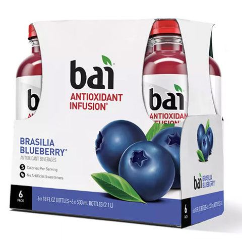 Bai Flavored Water Brasilia Blueberry, 18 Fl oz. Bottles, 6 Ct - Water Butlers