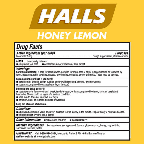 HALLS Relief Honey Lemon Cough Drops, Economy Pack, 80 Drops