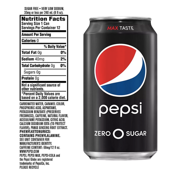 Pepsi 0 Zero 12 fl oz, 12 Pack - Water Butlers