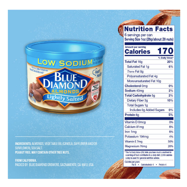 Blue Diamond Almonds, Lightly Salted, 6 oz - Water Butlers