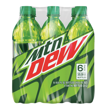 Mountain Dew Soda Original 16.9 fl oz Bottles, 6 Pack
