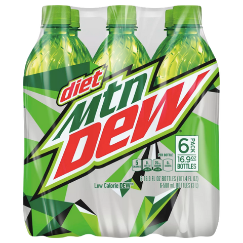 Diet Mountain Dew 16.9 fl oz Bottles, 6 Pack - Water Butlers