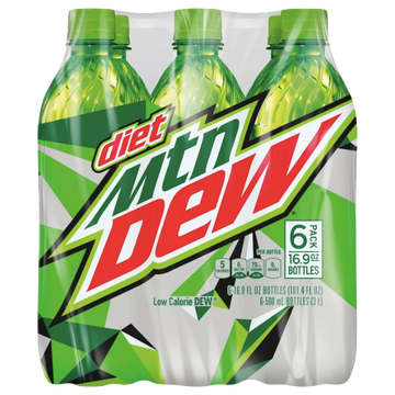 Diet Mountain Dew Soda 16.9 fl oz Bottles, 6 Pack