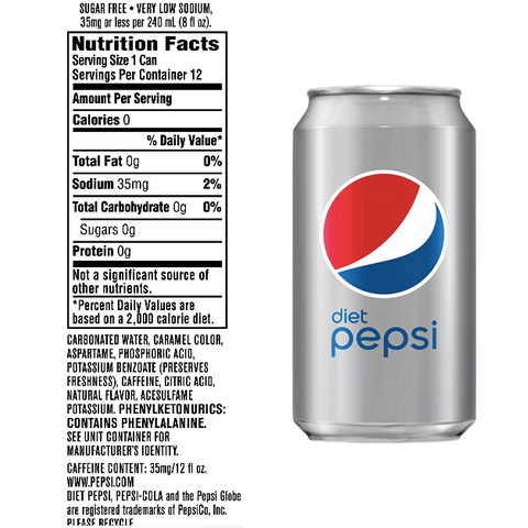 Diet Pepsi 12 fl oz, 12 Pack - Water Butlers