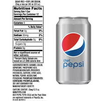 Diet Pepsi 12 fl oz, 12 Pack - Water Butlers