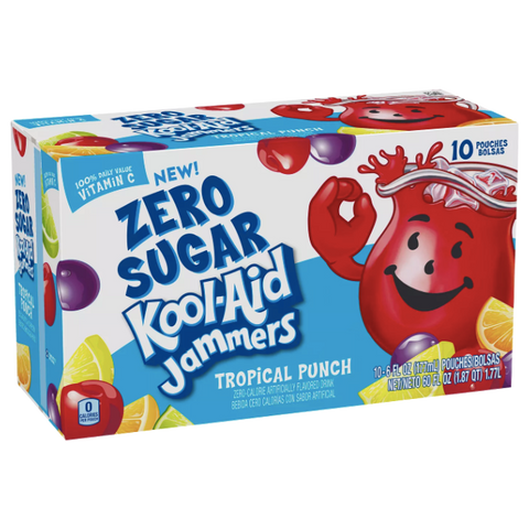 Kool-Aid Jammers, Zero Sugar Tropical Punch, 10 Ct - Water Butlers