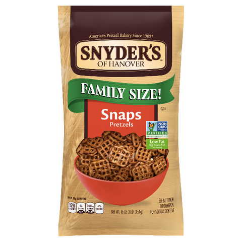 Snyder's Pretzels Family Size, Snaps Pretzels 16 Oz - Water Butlers