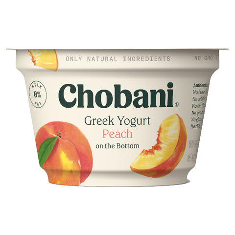 Chobani Greek Yogurt, Peach, 5.3oz - Water Butlers