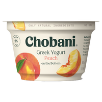 Chobani Greek Yogurt, Peach, 5.3oz - Water Butlers