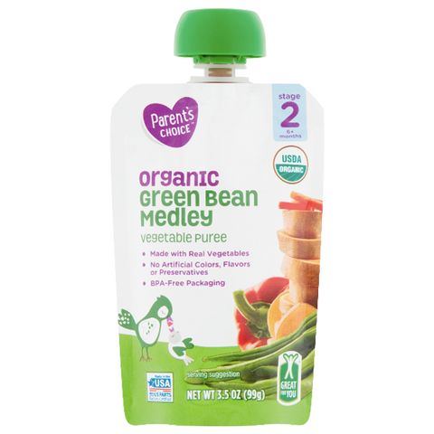 Parent's Choice Organic Puree, Green Bean Medley, 3.5 oz - Water Butlers