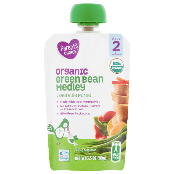 Parent's Choice Organic Puree, Green Bean Medley, 3.5 oz - Water Butlers