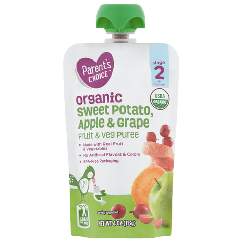 Parent's Choice Organic Puree, Sweet Potato Apple & Grape, 4 oz - Water Butlers