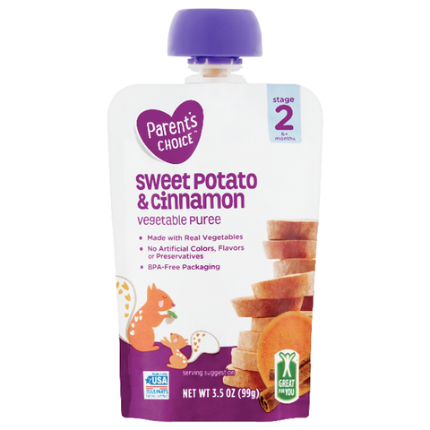 Parent's Choice Puree, Sweet Potatoes with Cinnamon, 3.5 oz - Water Butlers