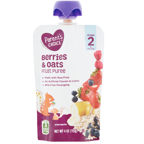 Parent's Choice Puree, Berries & Oats, 4 oz - Water Butlers