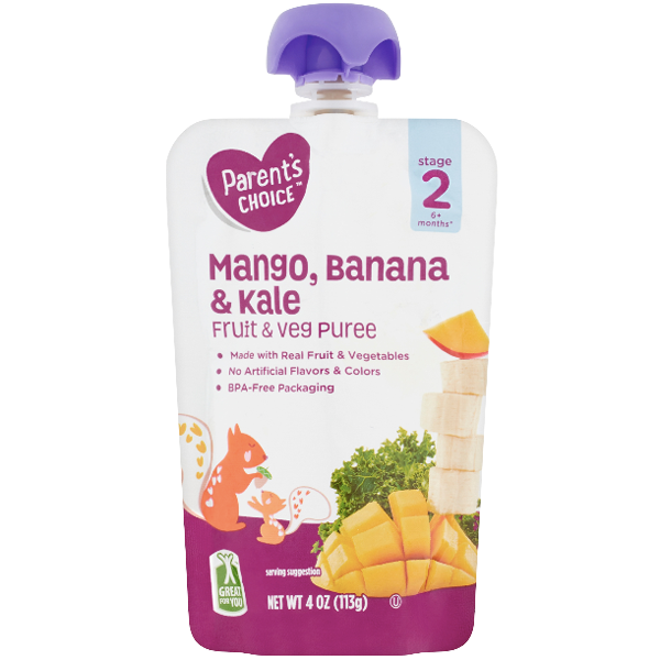 Parent's Choice Puree, Mango Banana & Kale, 4 oz - Water Butlers