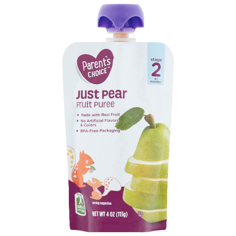 Parent's Choice Puree, Just Pear, 4 oz - Water Butlers