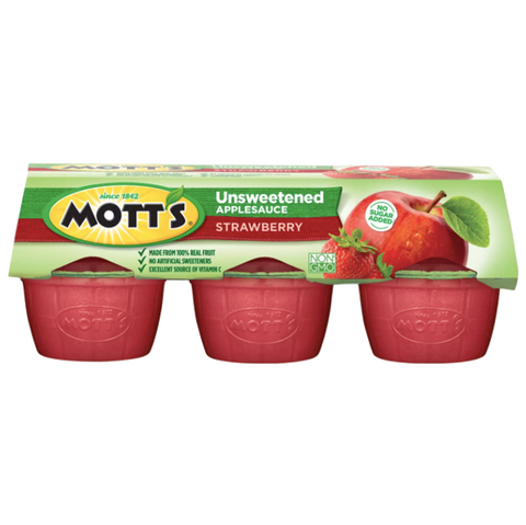 Mott's Applesauce Unsweetened Strawberry, 4oz Cups, 6 Ct - Water Butlers