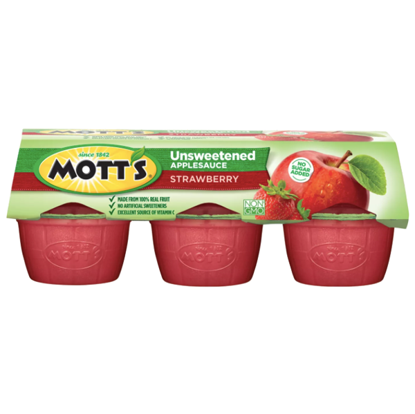 Mott's Applesauce Unsweetened Strawberry, 4oz Cups, 6 Ct - Water Butlers