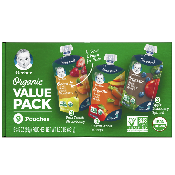 Gerber Toddler Baby Food Organic Value Pack, 9 Count - Water Butlers