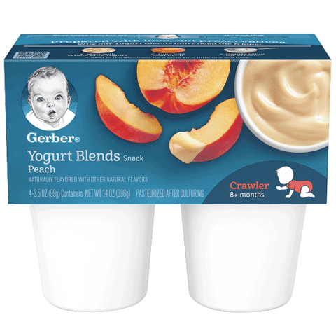 Gerber Yogurt Peach Blends, 3.5 oz Cups, 4 Count - Water Butlers