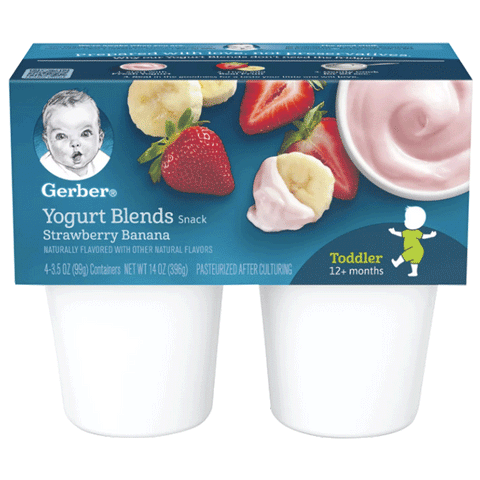 Gerber Yogurt Strawberry Banana Blends, 3.5 oz Cups, 4 Count - Water Butlers