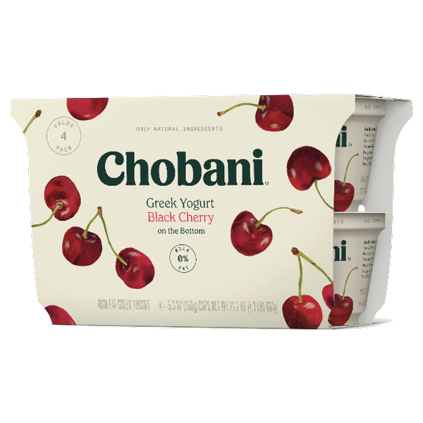 Chobani Black Cherry Nonfat Greek Yogurt, 5.3oz 4 Ct - Water Butlers