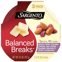Sargento, White Cheddar Cheese Almonds & Dried Cranberries, 3 Ct - Water Butlers
