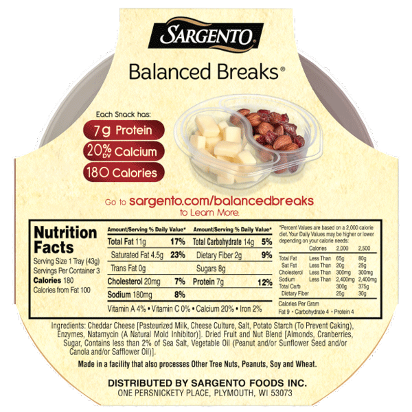 Sargento, White Cheddar Cheese Almonds & Dried Cranberries, 3 Ct - Water Butlers