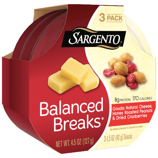 Sargento Gouda Natural Cheese Honey Roasted Peanuts Dried Cranberries, 3 Ct - Water Butlers