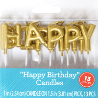 Happy Birthday Letter Candles, Gold, 13pc - Water Butlers