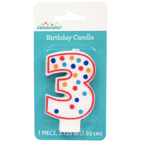 Polka Dot Birthday Candle, Number 3 - Water Butlers