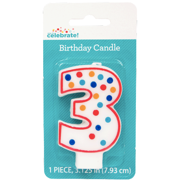 Polka Dot Birthday Candle, Number 3 - Water Butlers