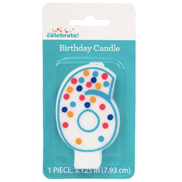 Polka Dot Birthday Candle, Number 6 - Water Butlers