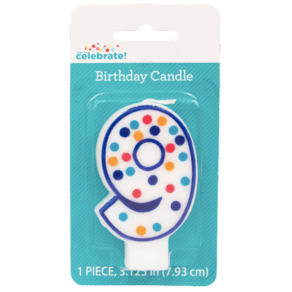 Polka Dot Birthday Candle, Number 9 - Water Butlers