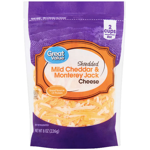 Great Value Shredded Mild Cheddar & Monterey Jack Cheese, 8 oz - Water Butlers