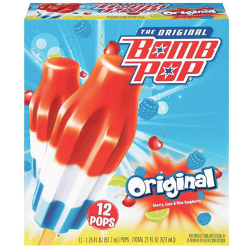 Bomb Pop Original: Cherry, Lime, Blue Raspberry Ice Cream, 12 Ct