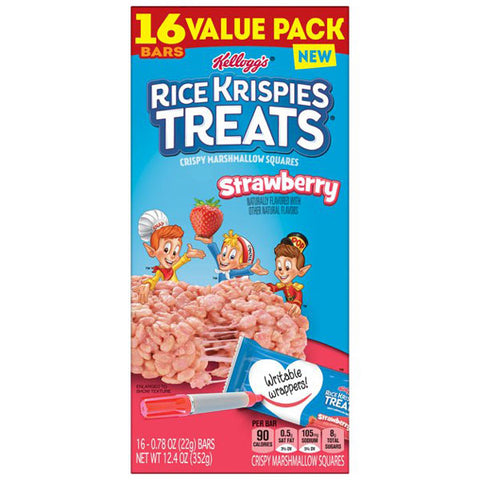 Kellogg's Rice Krispies Treats Marshmallow Snack Bars, Strawberry, 16 Count