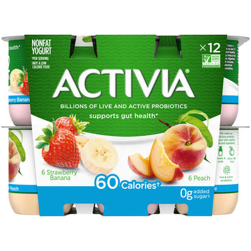 Activia Nonfat Probiotic Strawberry Banana & Peach Yogurt, 4 Oz., 12 Ct