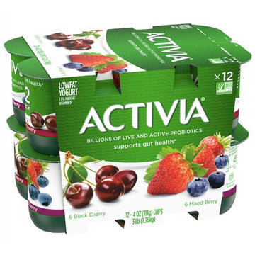 Activia Probiotic Black Cherry & Mixed Berry Variety Pack Yogurt, 4 Oz. Cups, 12 Count